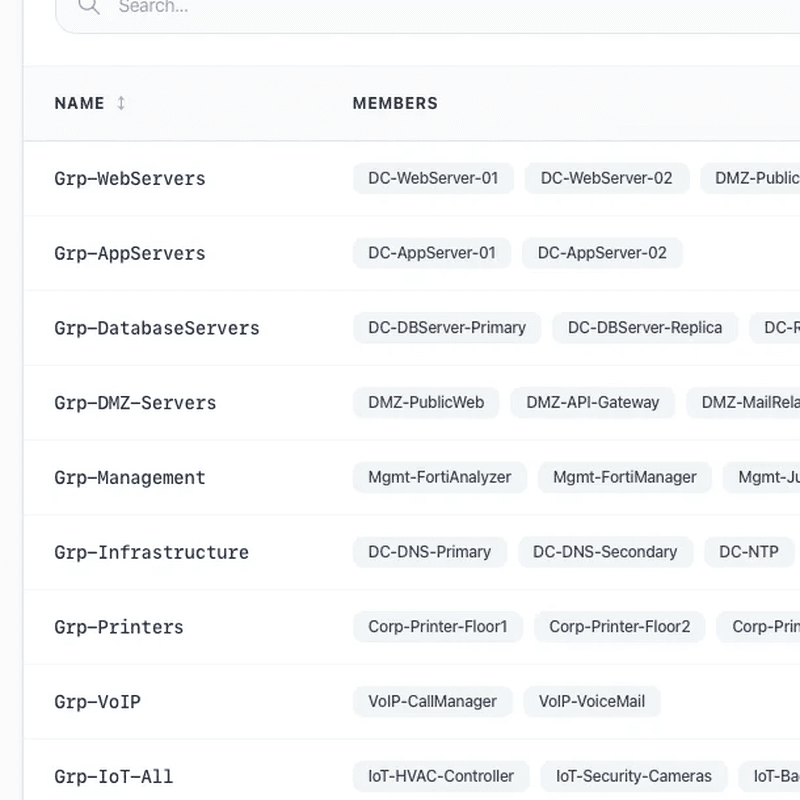 Address groups with member relationships