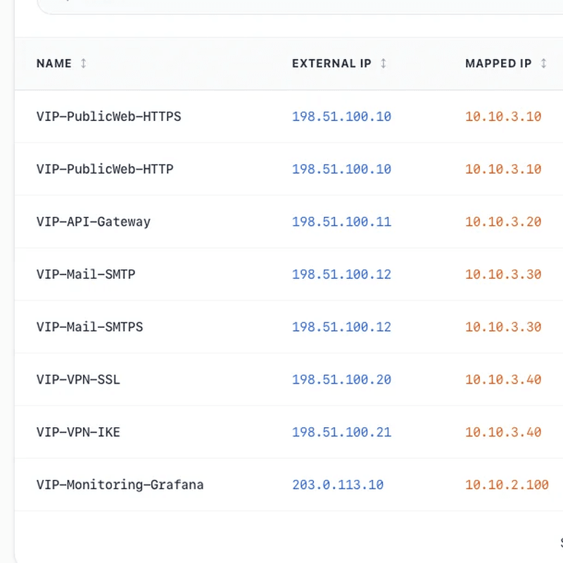 VIP NAT mappings from firewall